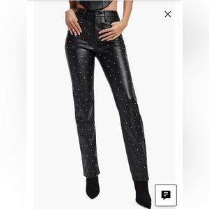 Good American Good Icon Crystal Embellished Faux Leather Straight Leg Pants